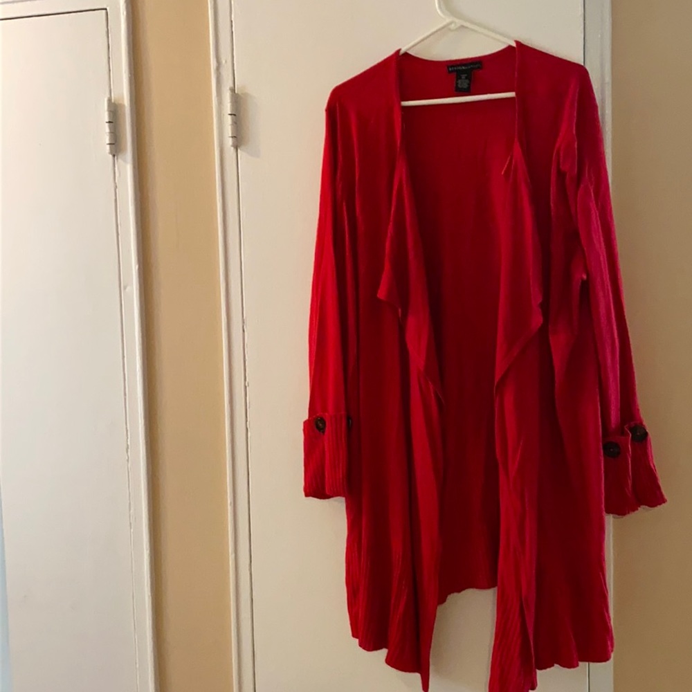 Red cardigan